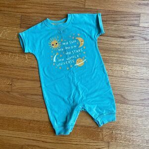 Baby Cat & Jack 18M Teal Short Sleeve Romper Sun Moon Universe Unisex Stars Text